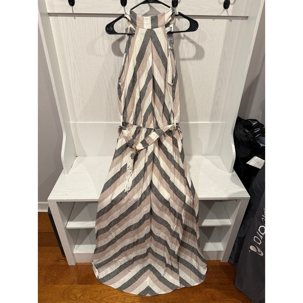 Venus striped belted linen maxi dress size 10 NWOT